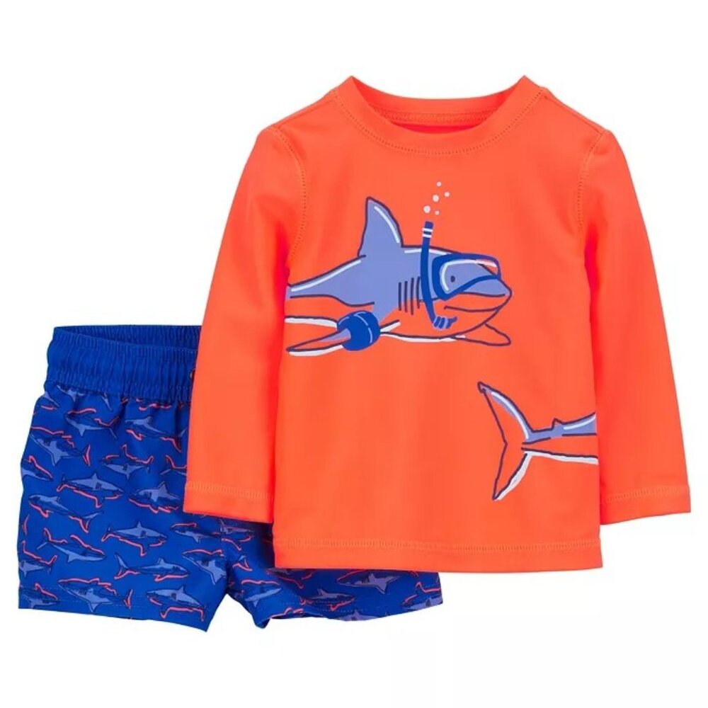 CARTERS Baby Boys 3 Months Two-Piece Shark Rash guard Swim Set
